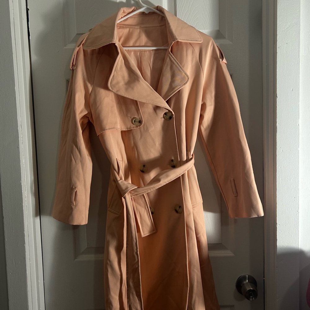 Women's Peach Double-Breasted Trench Coat with Belt MQL